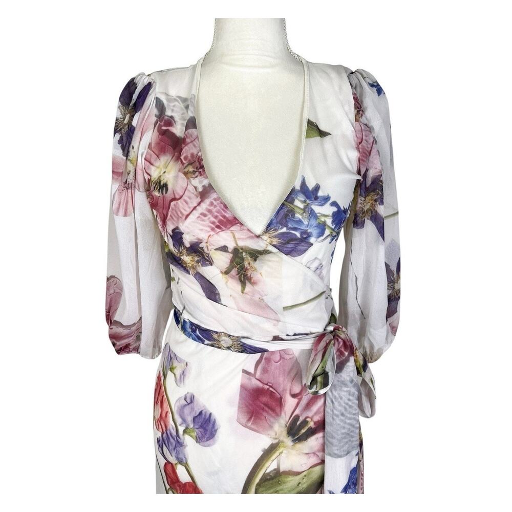 Ganni Tilden Floral Mesh Wrap Midi Dress Cottagecore Romantic Whimsy Size 36 - Picture 6 of 8